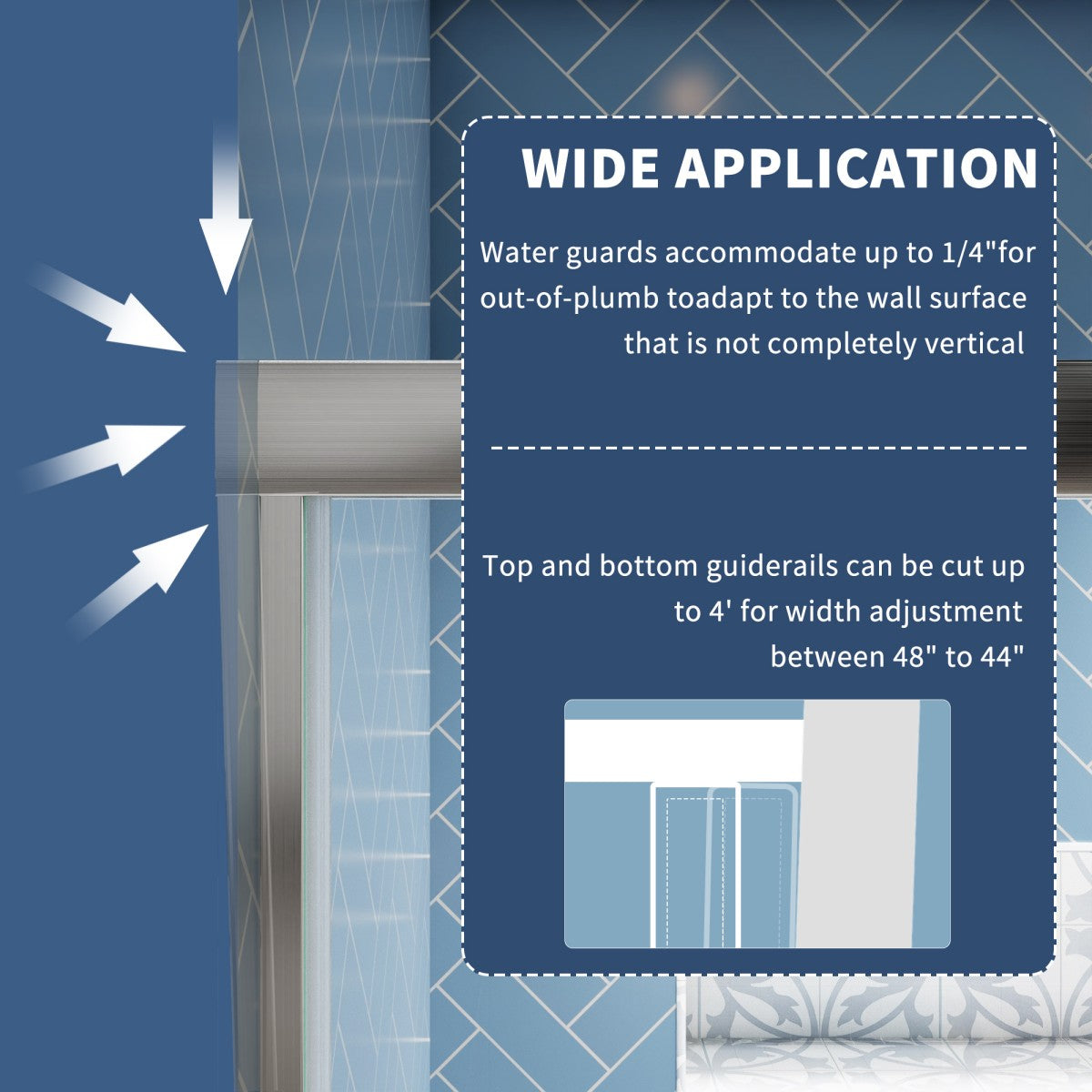 Glide 44-48" x 72" Framed Shower Door in Brushed Nickel,Water Repellent Glass Shower Door,Easy Glide Rollers Sliding Shower Door - ExBriteUSA