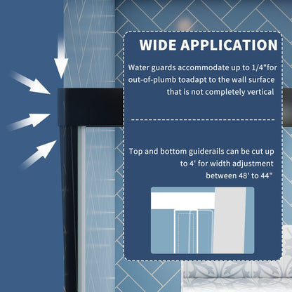 Glide 50-54 in. sliding glass shower doors with black frame and clear tempered glass.