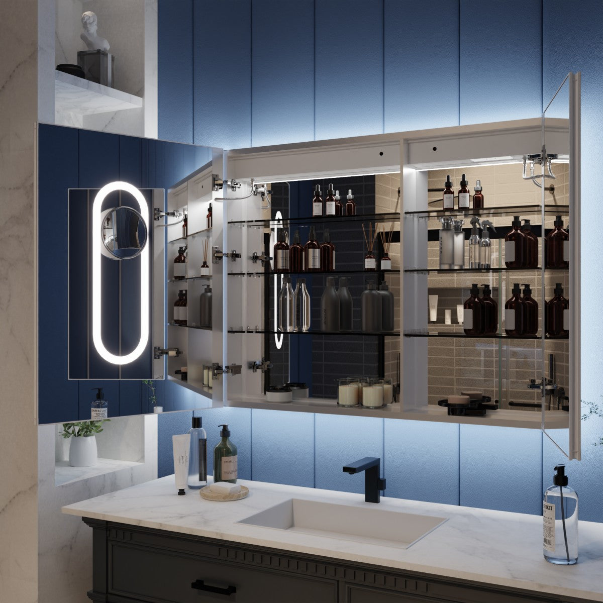 Illusion 40" x 32" LED Medicine Cabinet with Lights, Magnifiers Front and Back Light