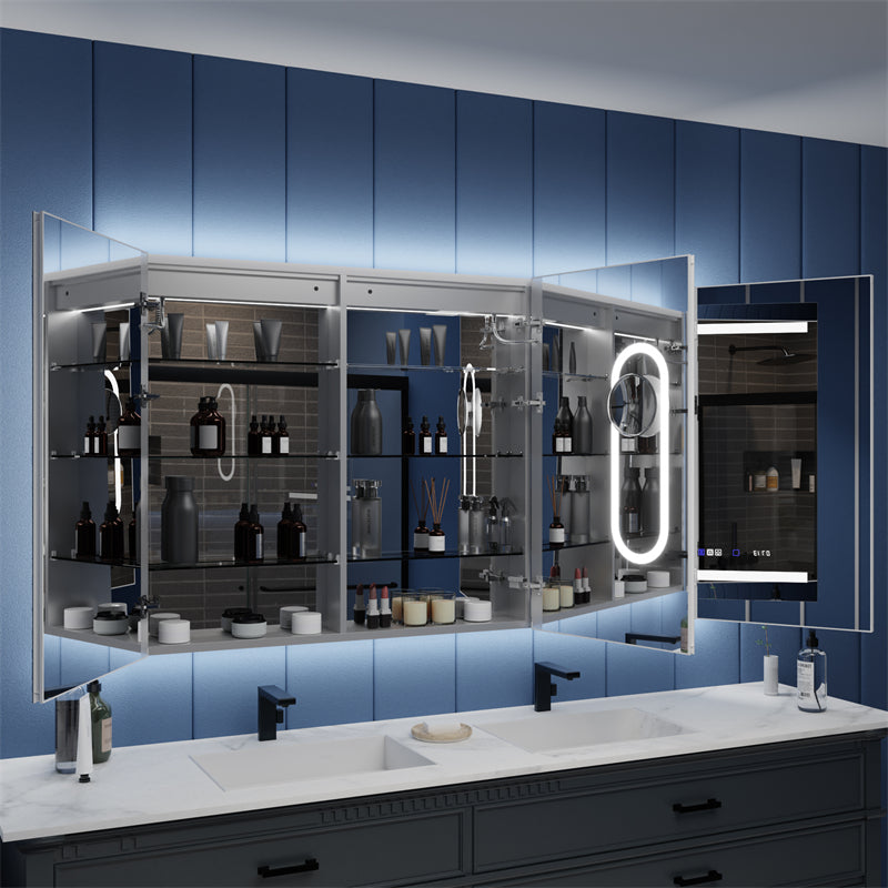Illusion-B 66" x 36" LED Lighted Inset Mirrored Medicine Cabinet with Magnifiers Front and Back Light - ExBriteUSA