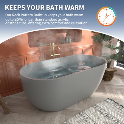 Allsumhome RockX 59" Imitation Natural Stone Freestanding Bathtub,Stone Touch,Cement Grey,Scratch-proof,Large Overflow Port - ExBriteUSA