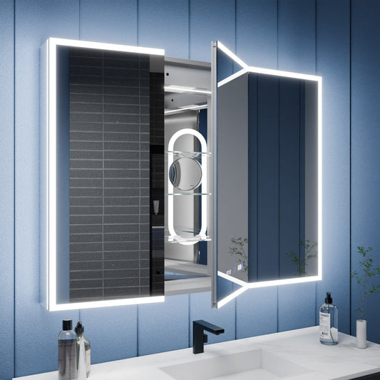 Illusion 48" x 36" LED Lighted Medicine Cabinet with Magnifiers Front and Back Light-BMA
