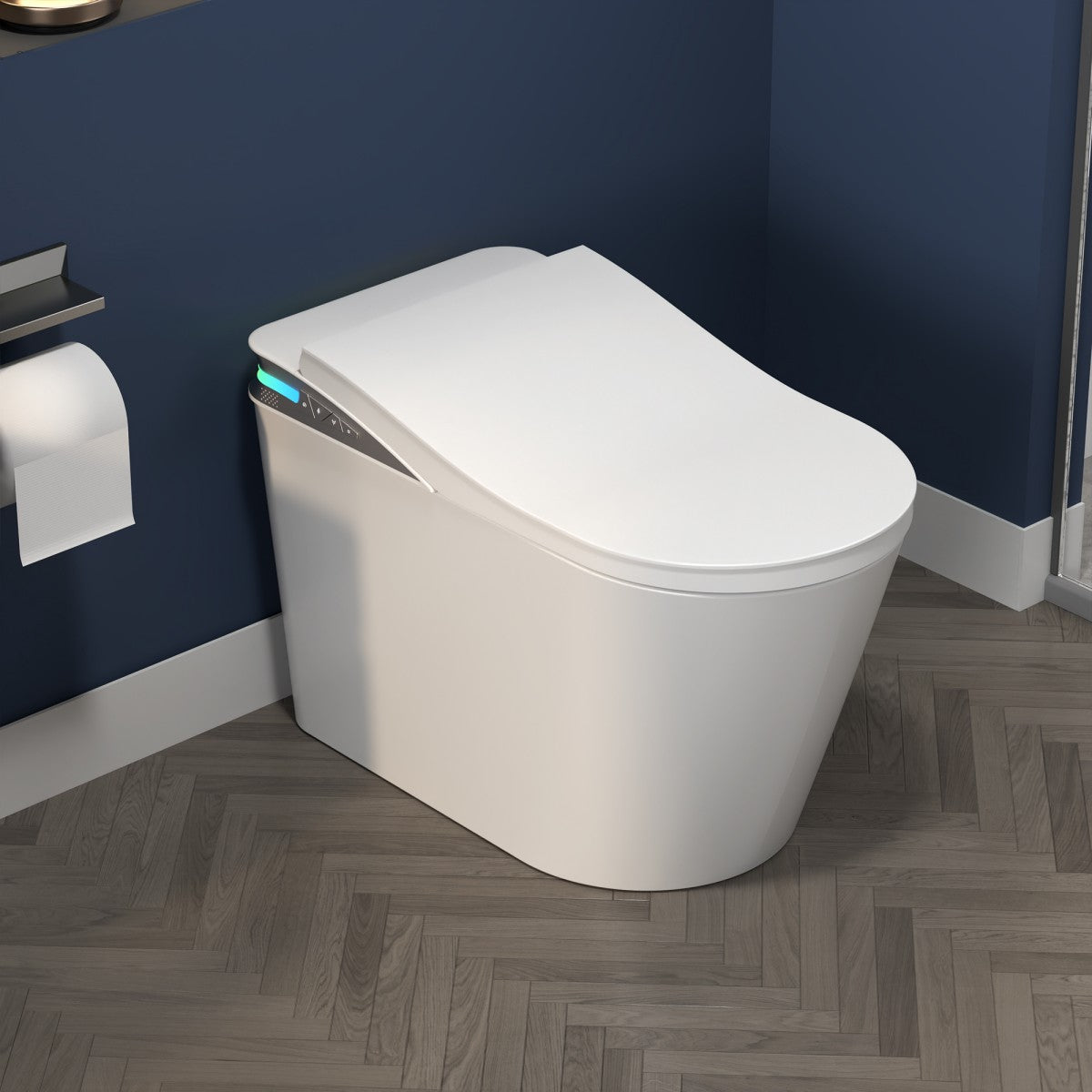Exbrite Smart Toilet With Foot Sensing Open Cover & Seat, Buttons Control, Night Light, Leakage Protection, Side Knob With Multiple Controls, Remote Control, Auto Flushing, White Screen - ExBriteUSA