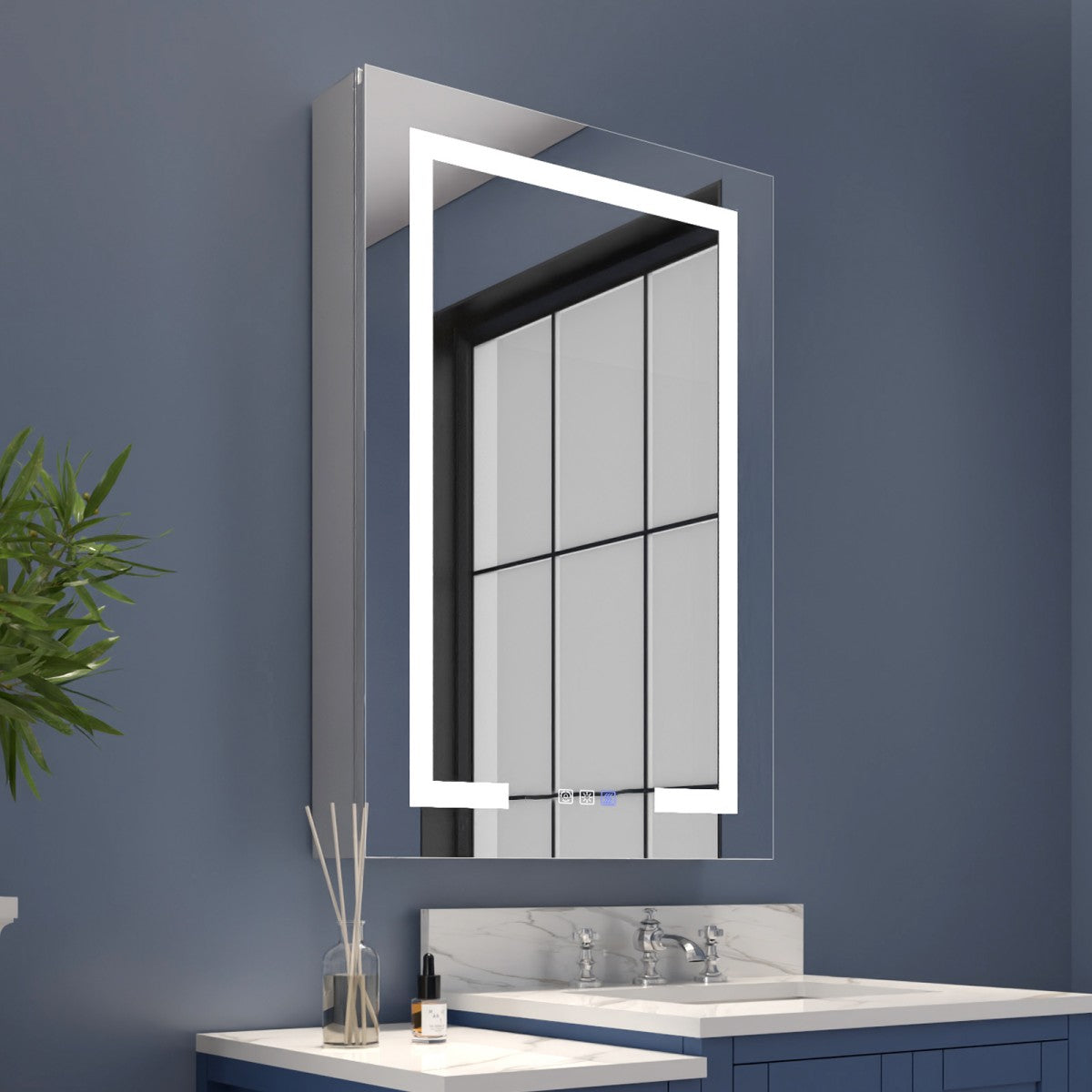 Boost-M2 24" W x 32" H LED Lighted Bathroom Medicine Cabinet with Mirror and Clock