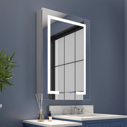 Boost-M2 24" W x 32" H LED Lighted Bathroom Medicine Cabinet with Mirror and Clock