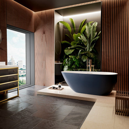 Allsumhome RockE 59" Oval Solid Surface Stone Freestanding Bathtub,Stone Touch,Prussian Blue,Scratch-proof,cUPC Certified