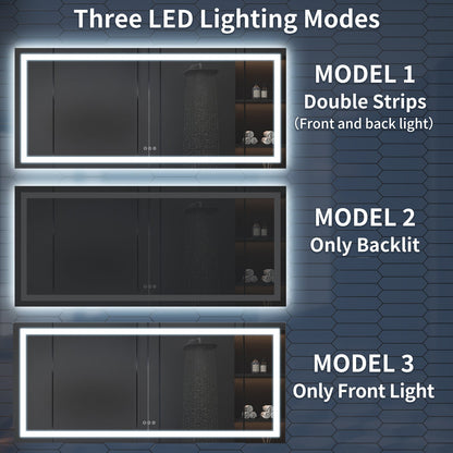 Apex-T 72" W x 36" H Lighted Bathroom Large Light Led Mirror,Anti Fog,Dimmable,Three Lighting Modes