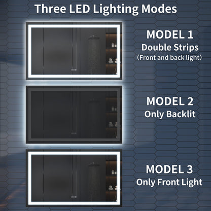 Apex-T 60" W x 36" H Lighted Bathroom Large Light Led Mirror,Anti Fog,Dimmable,Three Lighting Modes