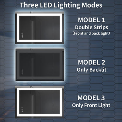 Apex-T 24" W x 32" H Lighted Bathroom Large Light Led Mirror,Anti Fog,Dimmable,Three Lighting Modes