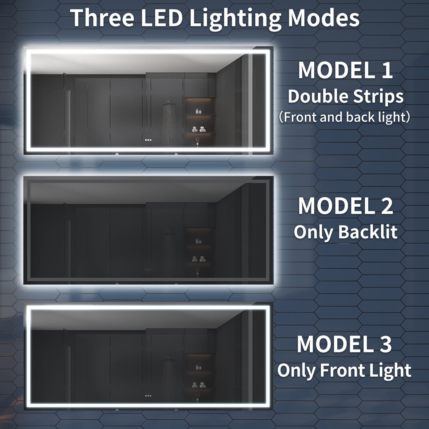 Apex-T 108" W x 48" H Lighted Bathroom Large Light Led Mirror,Anti Fog,Dimmable,Three Lighting Modes