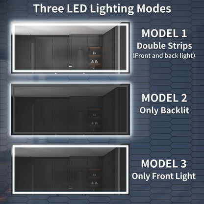 Apex-T 108" W x 48" H Lighted Bathroom Large Light Led Mirror,Anti Fog,Dimmable,Three Lighting Modes