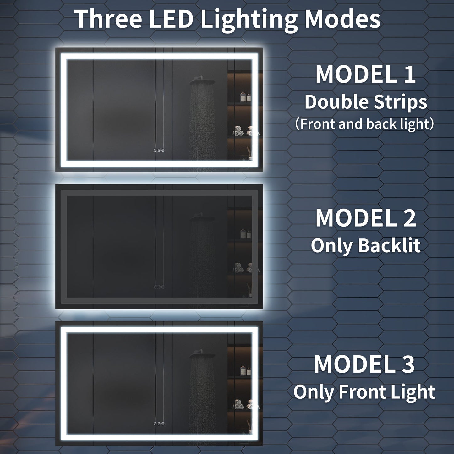 Apex-T 55" W x 30" H Lighted Bathroom Large Light Led Mirror,Anti Fog,Dimmable,Three Lighting Modes