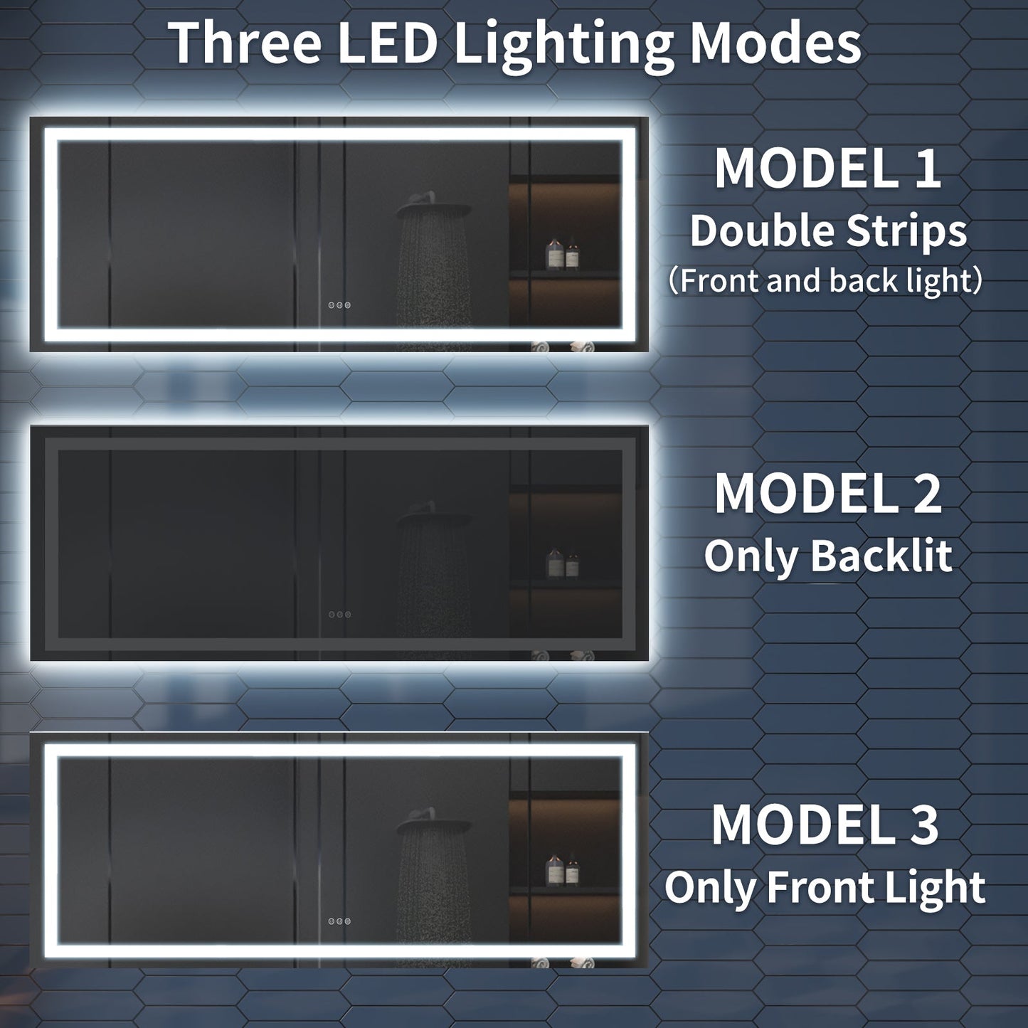 Apex-T 84" W x 32" H Lighted Bathroom Large Light Led Mirror,Anti Fog,Dimmable,Three Lighting Modes
