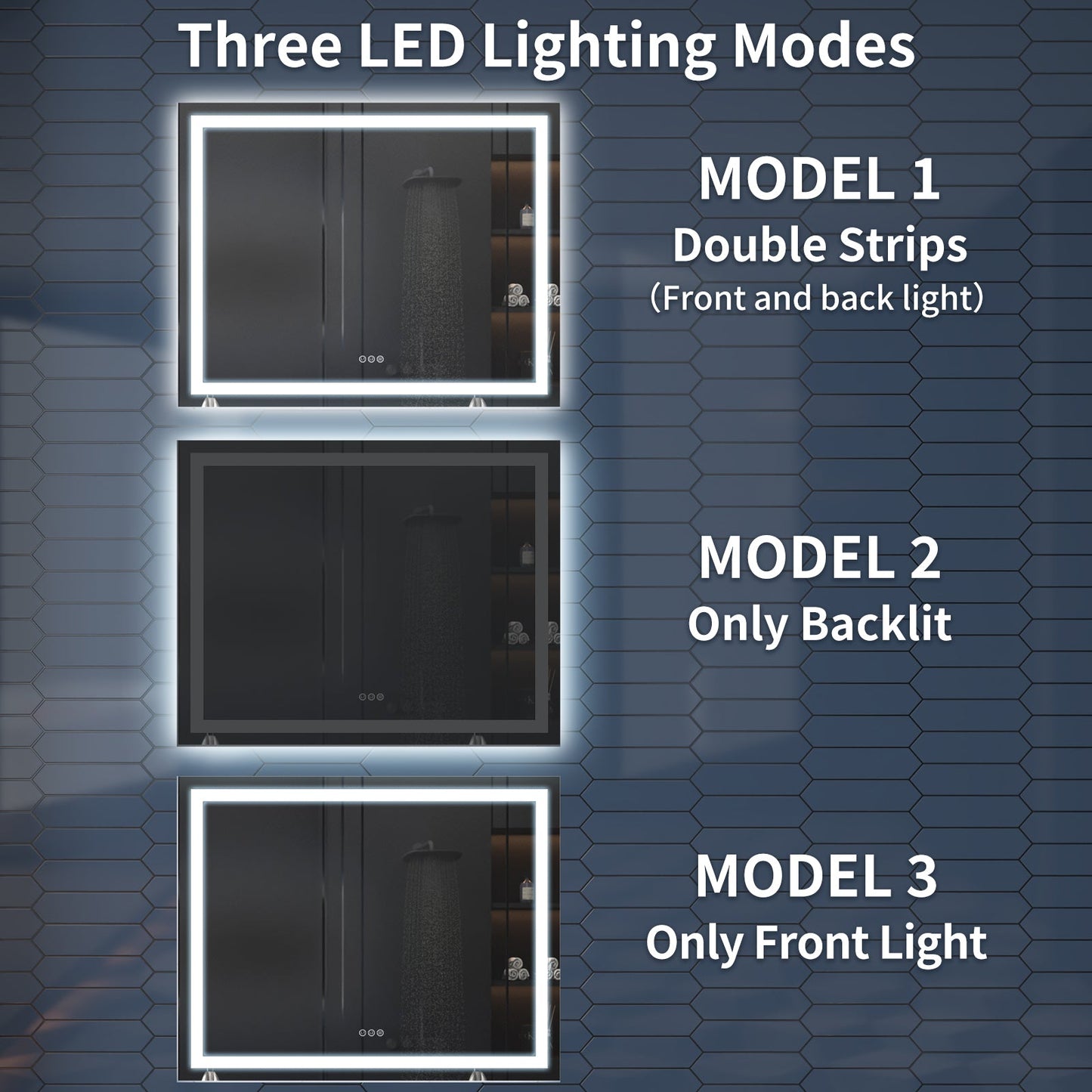 Apex-T 48" W x 36" H Lighted Bathroom Large Light Led Mirror,Anti Fog,Dimmable,Three Lighting Modes