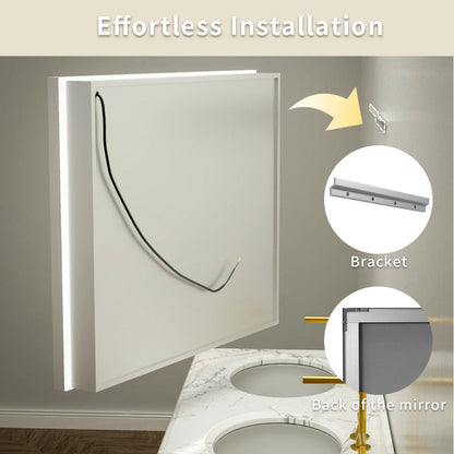 Ample 24" W x 36" H LED Lighted Chrome Bathroom Medicine Cabinet with Mirror and Shelves, Right Hinge for Recessed or Surface Mount