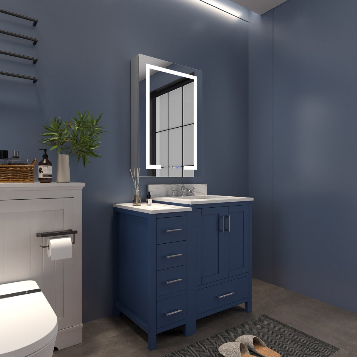 Boost-M2 24" W x 32" H LED Lighted Bathroom Medicine Cabinet with Mirror and Clock