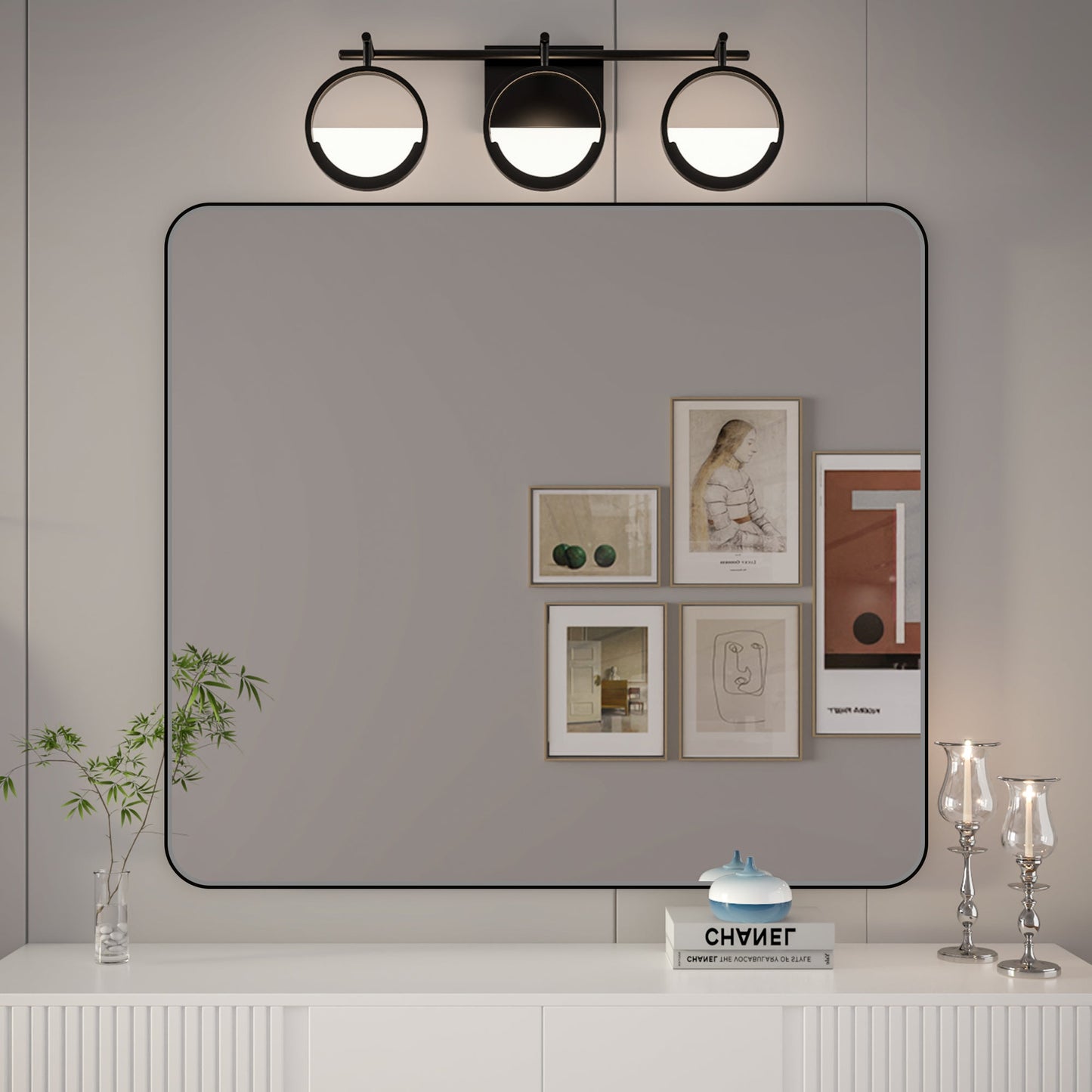 Noir 40" x 36" Vanity Mirror �C Modern, Elegant, Rectangular Wall Mirror with Tempered Glass, Shatterproof, Rust-Resistant, Matte Black Frame for Bathroom, Living Room & Hallway - ExBriteUSA