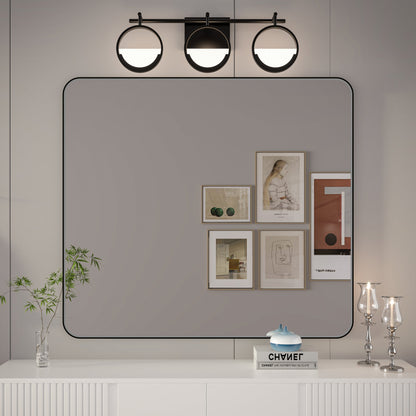 Noir 40" x 36" Vanity Mirror �C Modern, Elegant, Rectangular Wall Mirror with Tempered Glass, Shatterproof, Rust-Resistant, Matte Black Frame for Bathroom, Living Room & Hallway - ExBriteUSA