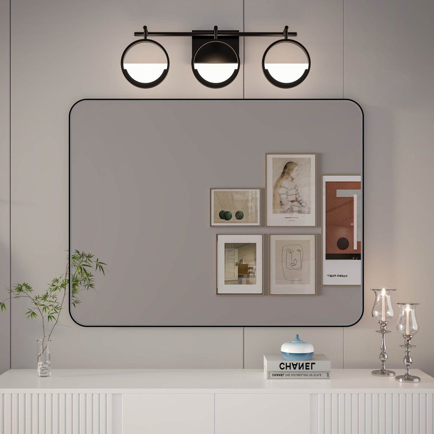 Noir 40" x 30" Vanity Mirror �C Modern, Elegant, Rectangular Wall Mirror with Tempered Glass, Shatterproof, Rust-Resistant, Matte Black Frame for Bathroom, Living Room & Hallway - ExBriteUSA