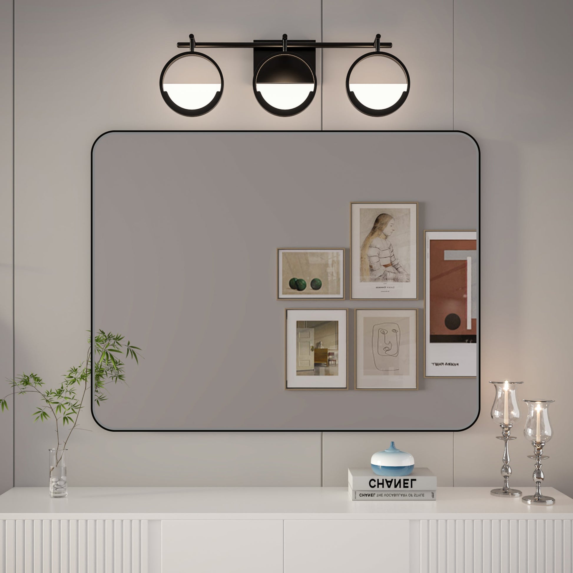 Noir 40" x 30" Vanity Mirror �C Modern, Elegant, Rectangular Wall Mirror with Tempered Glass, Shatterproof, Rust-Resistant, Matte Black Frame for Bathroom, Living Room & Hallway - ExBriteUSA