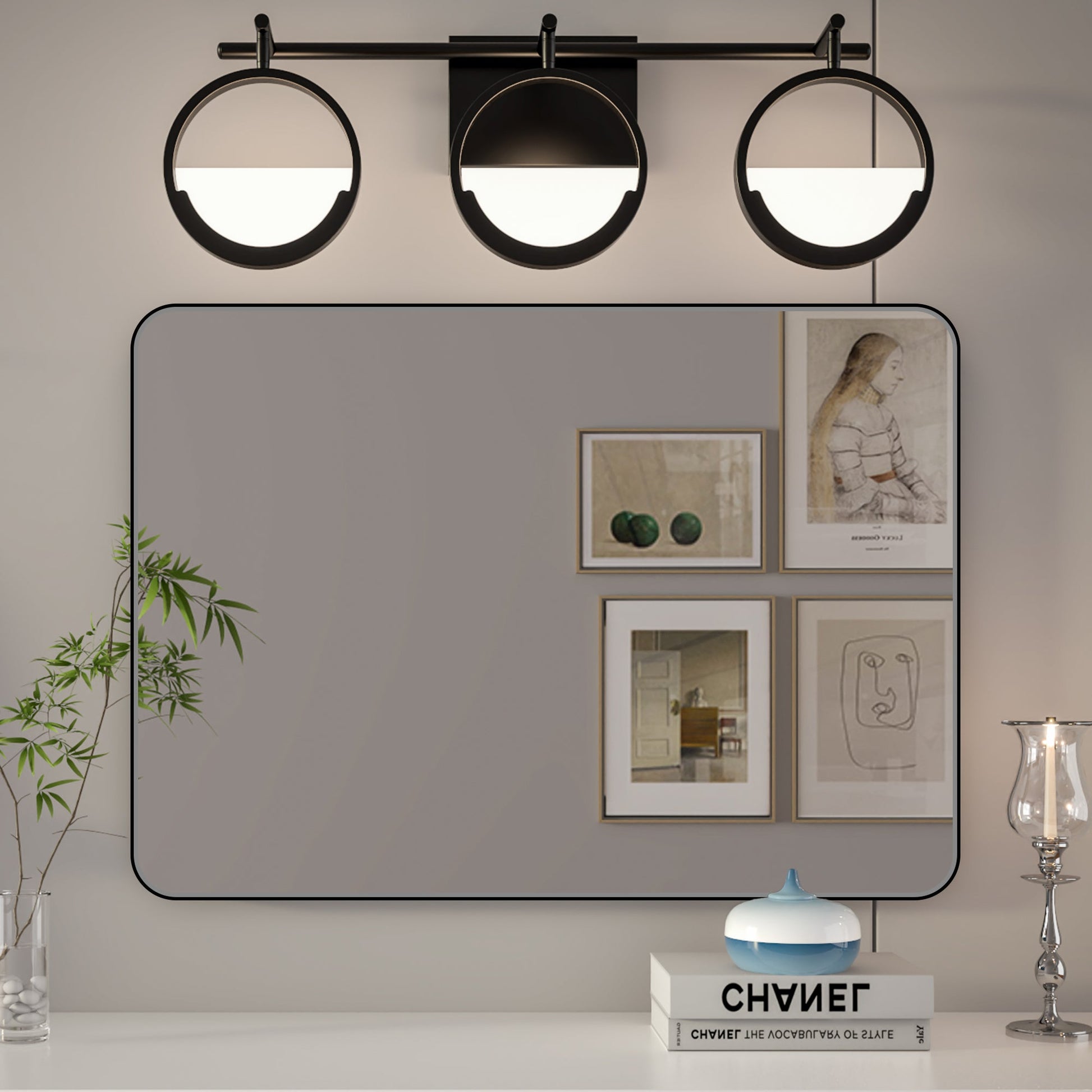 Noir 20" x 28" Vanity Mirror �C Modern, Elegant, Rectangular Wall Mirror with Tempered Glass, Shatterproof, Rust-Resistant, Matte Black Frame for Bathroom, Living Room & Hallway - ExBriteUSA