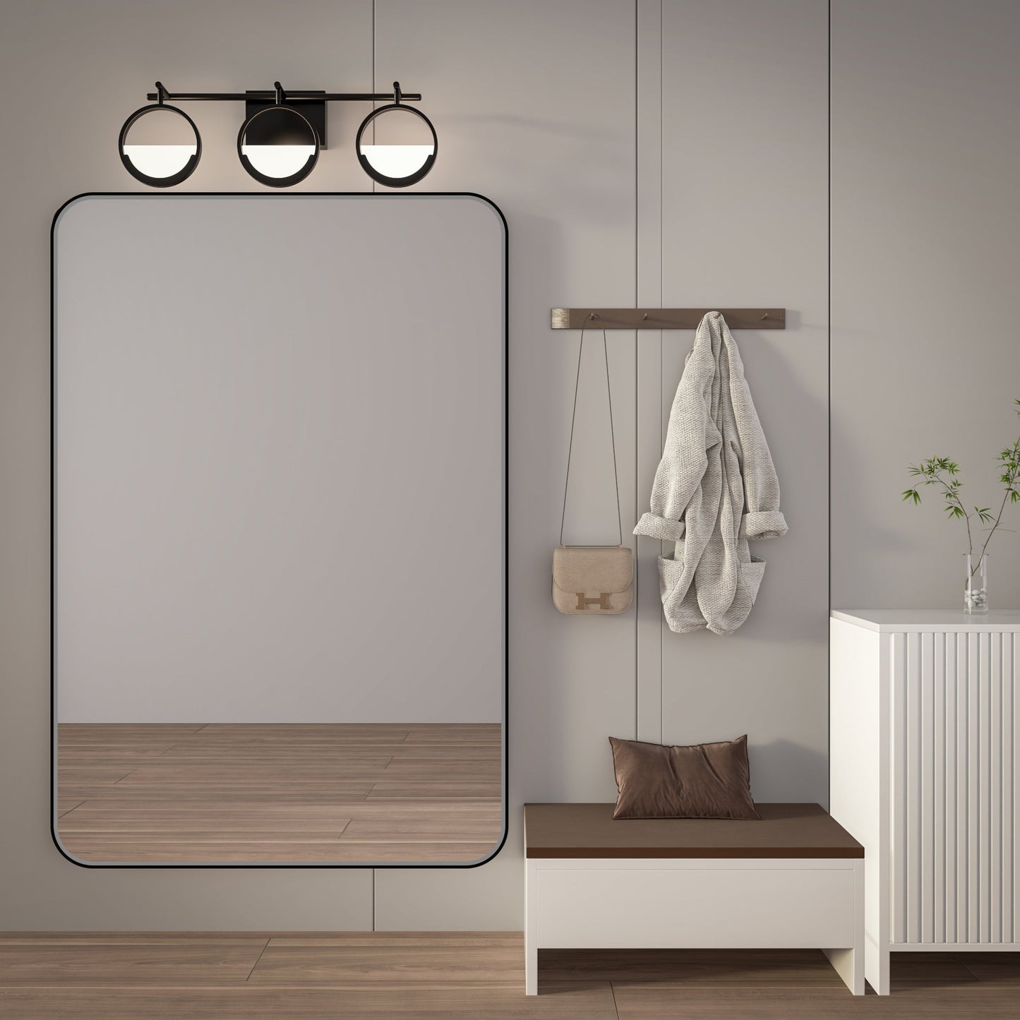 Noir 55" x 36" Vanity Mirror �C Modern, Elegant, Rectangular Wall Mirror with Tempered Glass, Shatterproof, Rust-Resistant, Matte Black Frame for Bathroom, Living Room & Hallway - ExBriteUSA