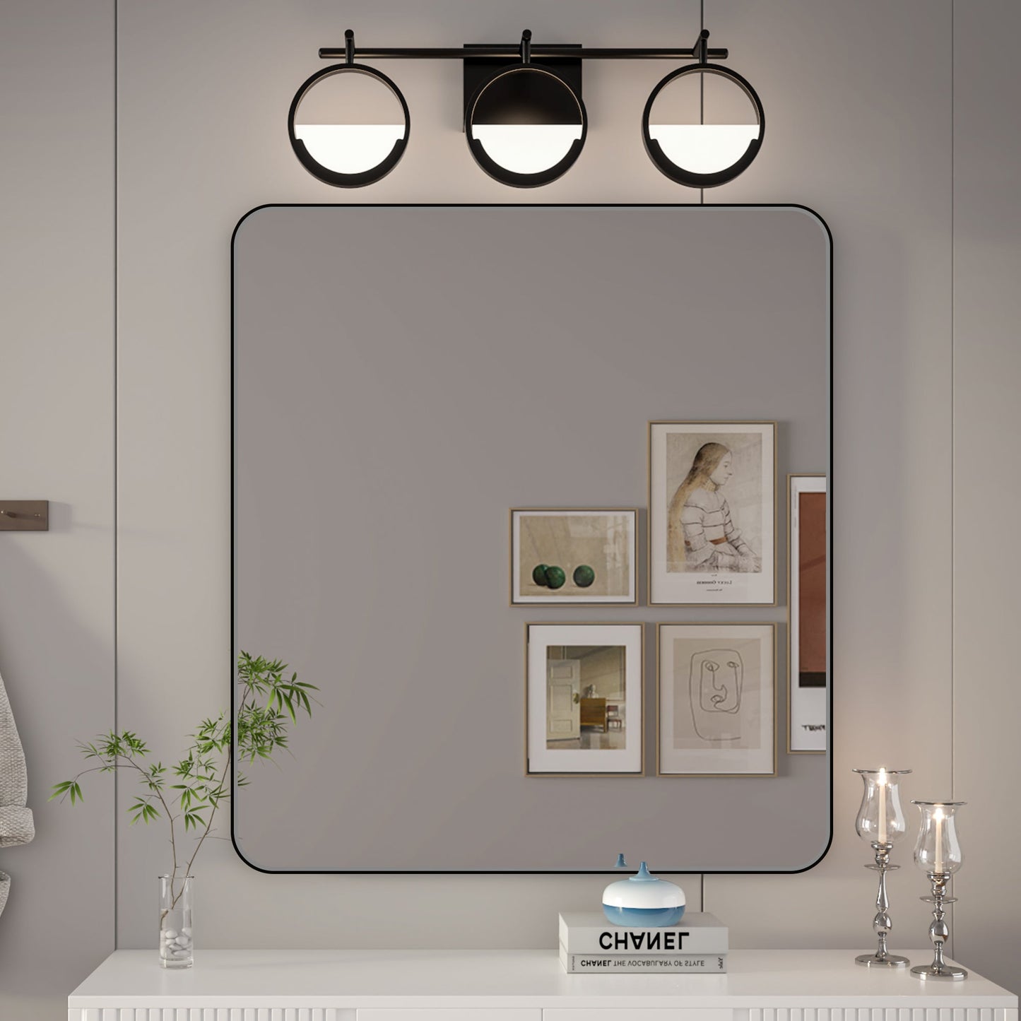 Noir 32" x 36" Vanity Mirror �C Modern, Elegant, Rectangular Wall Mirror with Tempered Glass, Shatterproof, Rust-Resistant, Matte Black Frame for Bathroom, Living Room & Hallway - ExBriteUSA