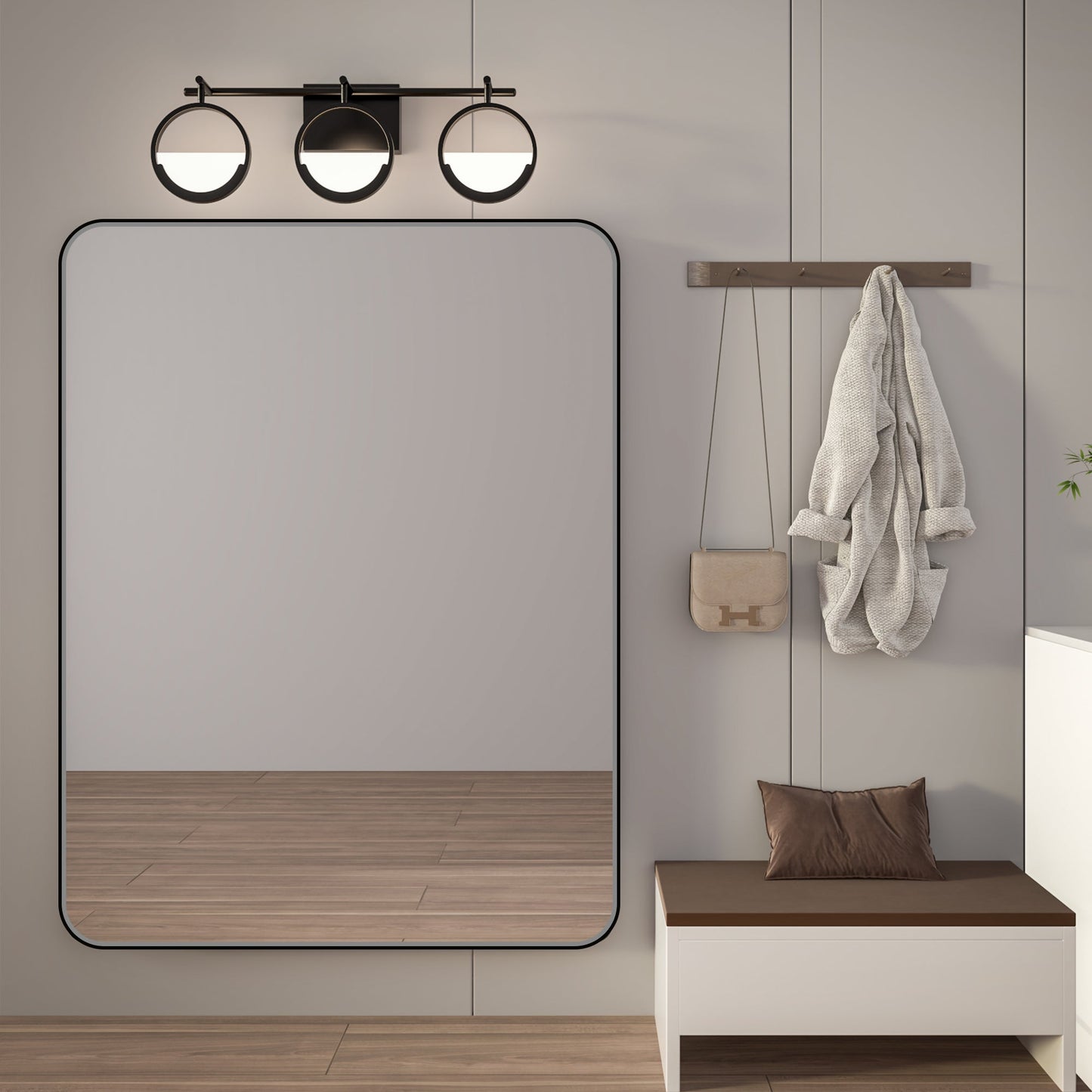Noir 48" x 36" Vanity Mirror �C Modern, Elegant, Rectangular Wall Mirror with Tempered Glass, Shatterproof, Rust-Resistant, Matte Black Frame for Bathroom, Living Room & Hallway - ExBriteUSA