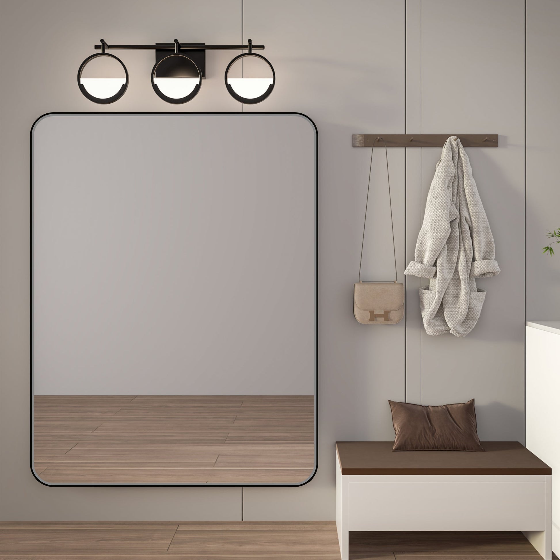 Noir 48" x 36" Vanity Mirror �C Modern, Elegant, Rectangular Wall Mirror with Tempered Glass, Shatterproof, Rust-Resistant, Matte Black Frame for Bathroom, Living Room & Hallway - ExBriteUSA