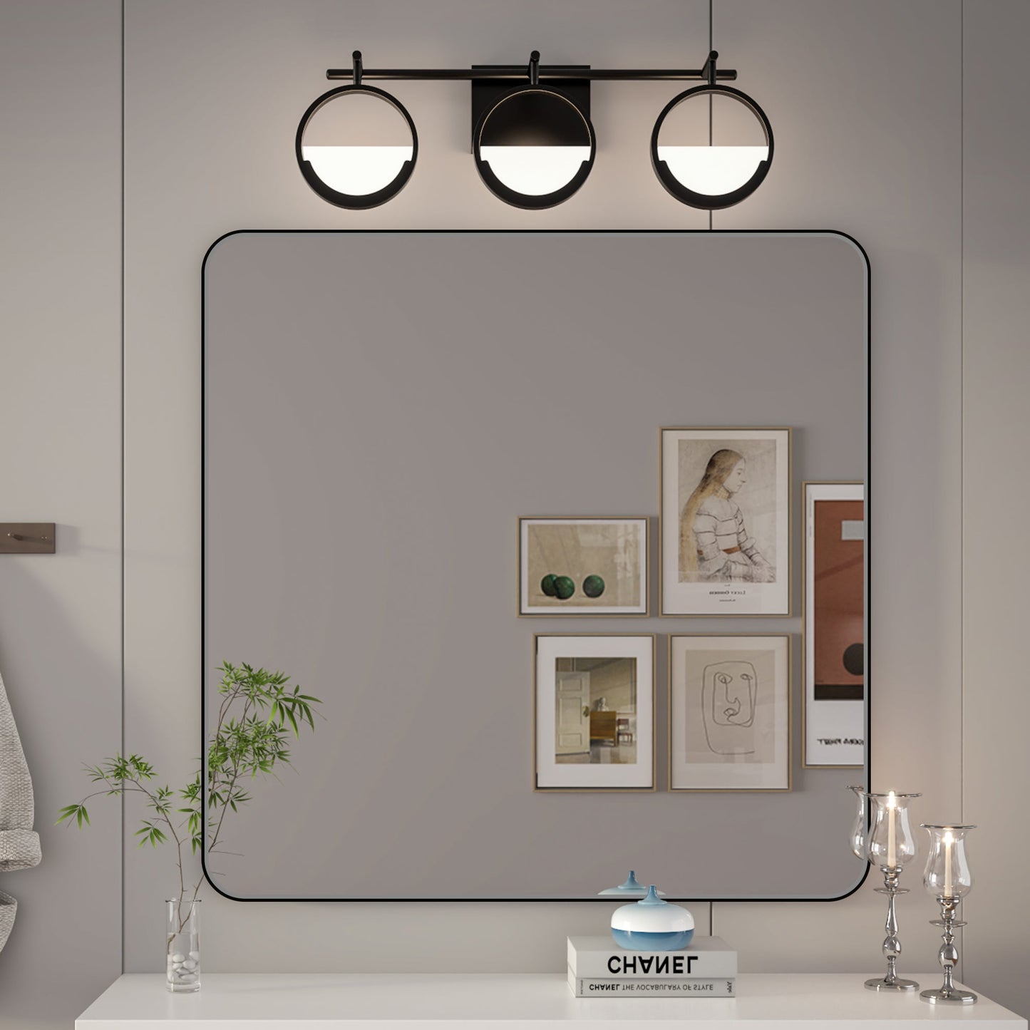 Noir 36" x 36" Vanity Mirror �C Modern, Elegant, Rectangular Wall Mirror with Tempered Glass, Shatterproof, Rust-Resistant, Matte Black Frame for Bathroom, Living Room & Hallway - ExBriteUSA