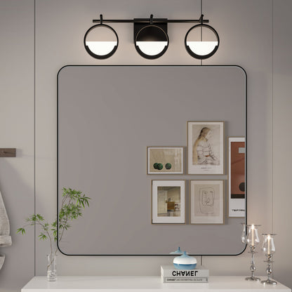 Noir 36" x 36" Vanity Mirror �C Modern, Elegant, Rectangular Wall Mirror with Tempered Glass, Shatterproof, Rust-Resistant, Matte Black Frame for Bathroom, Living Room & Hallway - ExBriteUSA