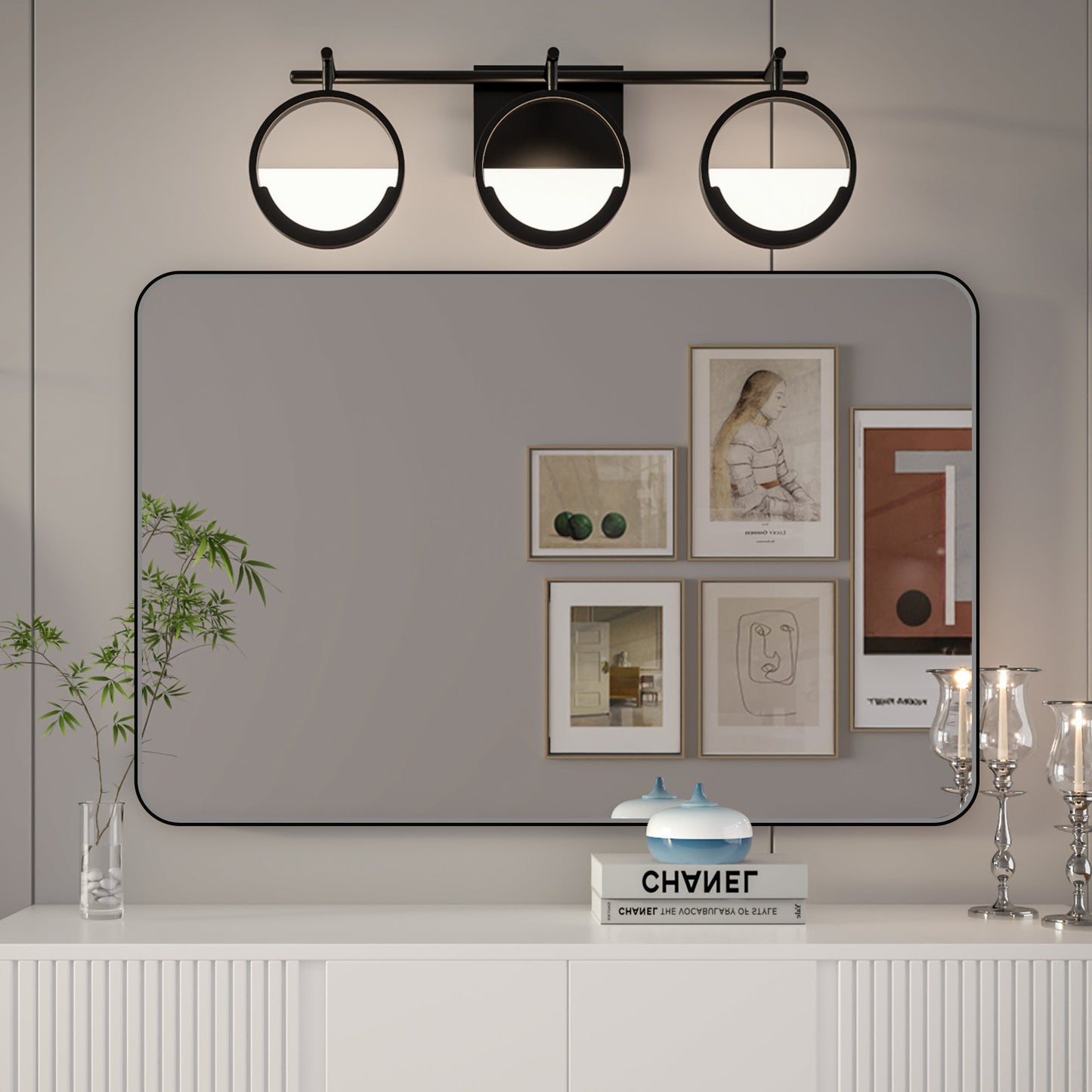 Noir 24" x 36" Vanity Mirror �C Modern, Elegant, Rectangular Wall Mirror with Tempered Glass, Shatterproof, Rust-Resistant, Matte Black Frame for Bathroom, Living Room & Hallway - ExBriteUSA