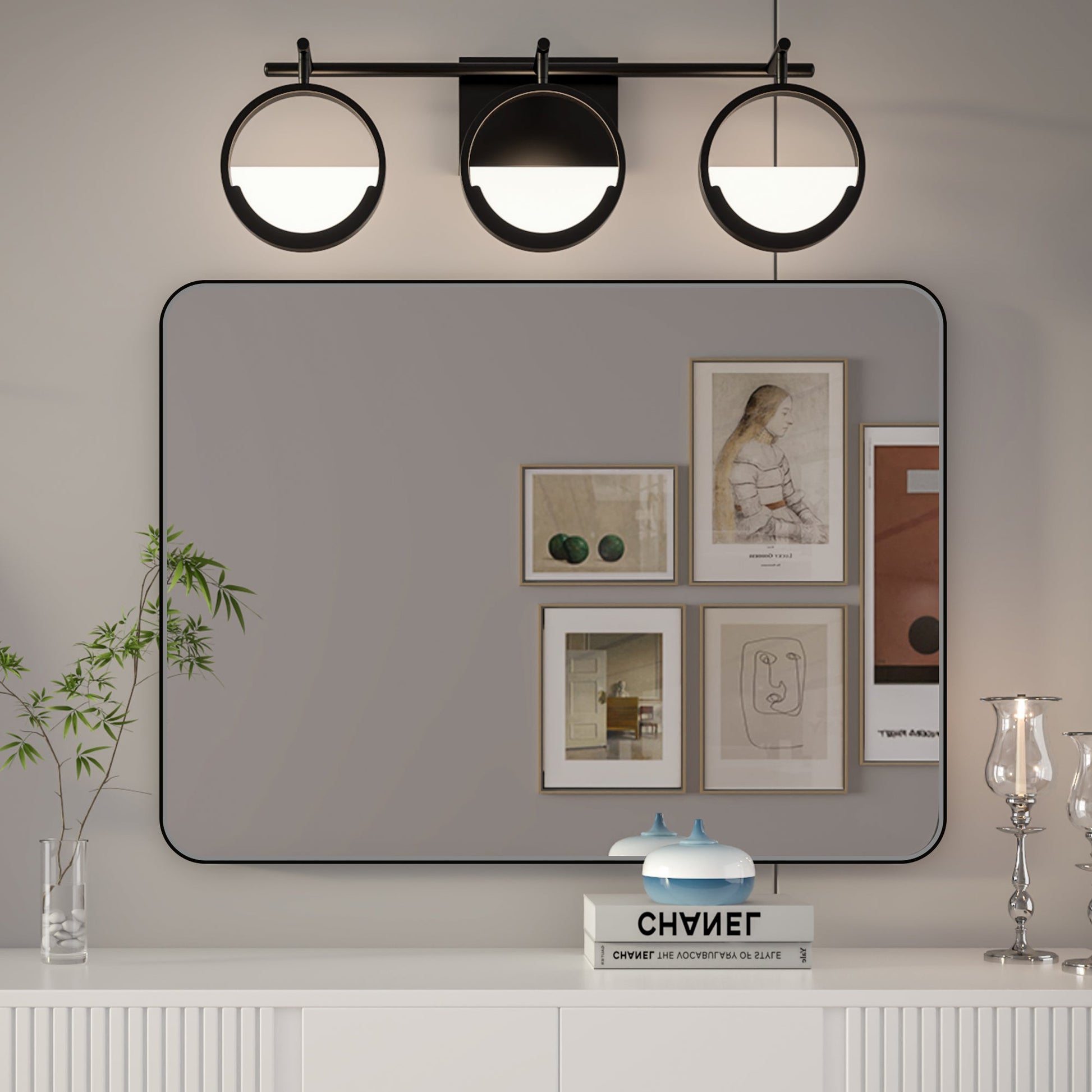 Noir 24" x 32" Vanity Mirror �C Modern, Elegant, Rectangular Wall Mirror with Tempered Glass, Shatterproof, Rust-Resistant, Matte Black Frame for Bathroom, Living Room & Hallway - ExBriteUSA