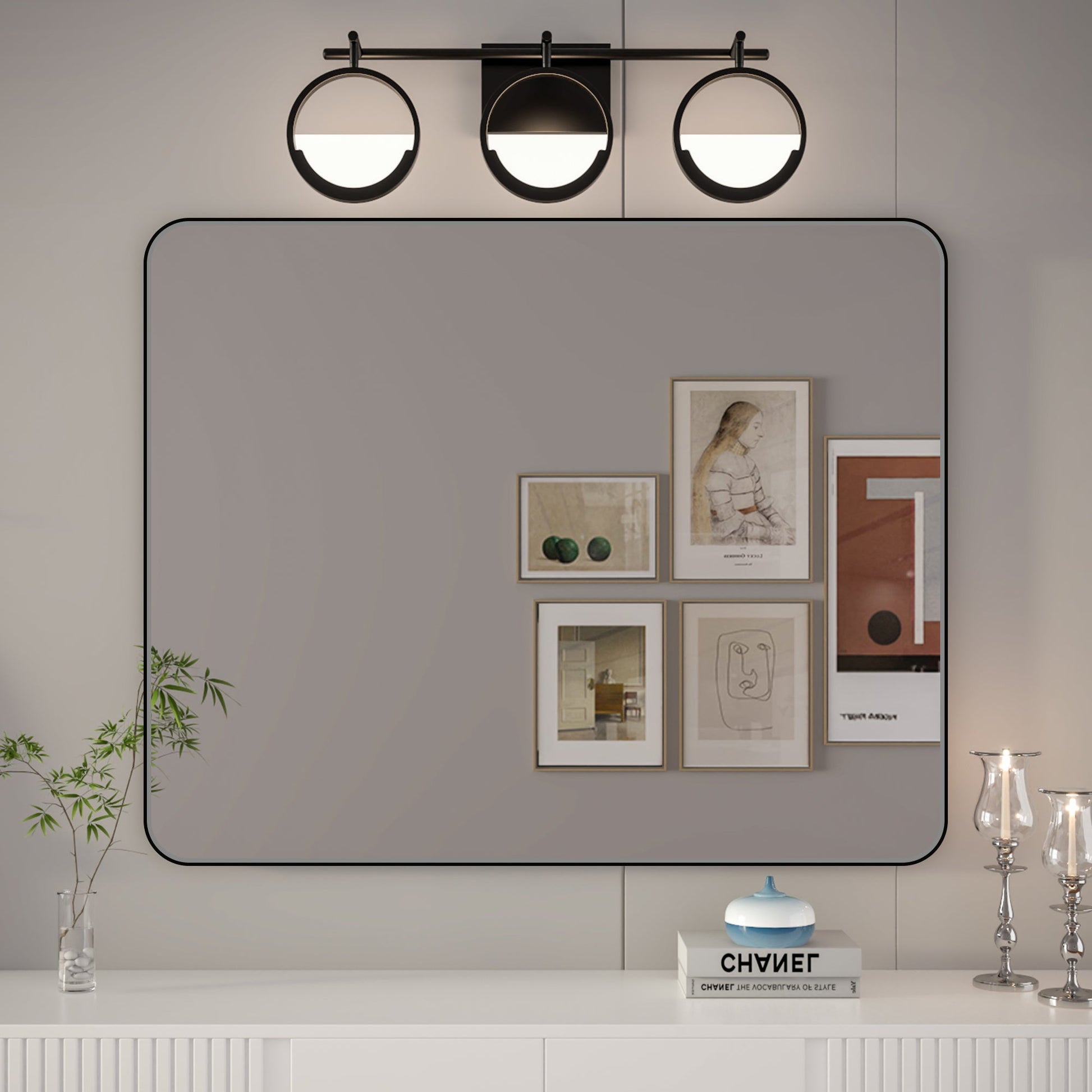 Noir 40" x 32" Vanity Mirror �C Modern, Elegant, Rectangular Wall Mirror with Tempered Glass, Shatterproof, Rust-Resistant, Matte Black Frame for Bathroom, Living Room & Hallway - ExBriteUSA