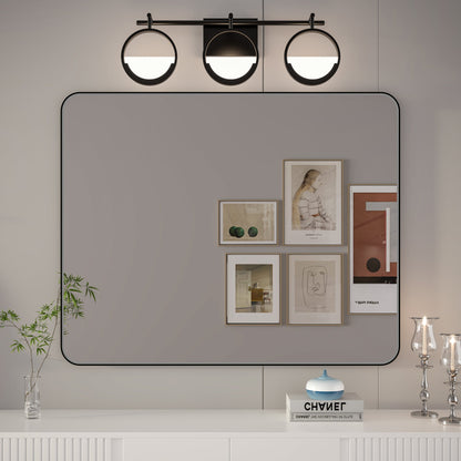 Noir 40" x 32" Vanity Mirror �C Modern, Elegant, Rectangular Wall Mirror with Tempered Glass, Shatterproof, Rust-Resistant, Matte Black Frame for Bathroom, Living Room & Hallway - ExBriteUSA