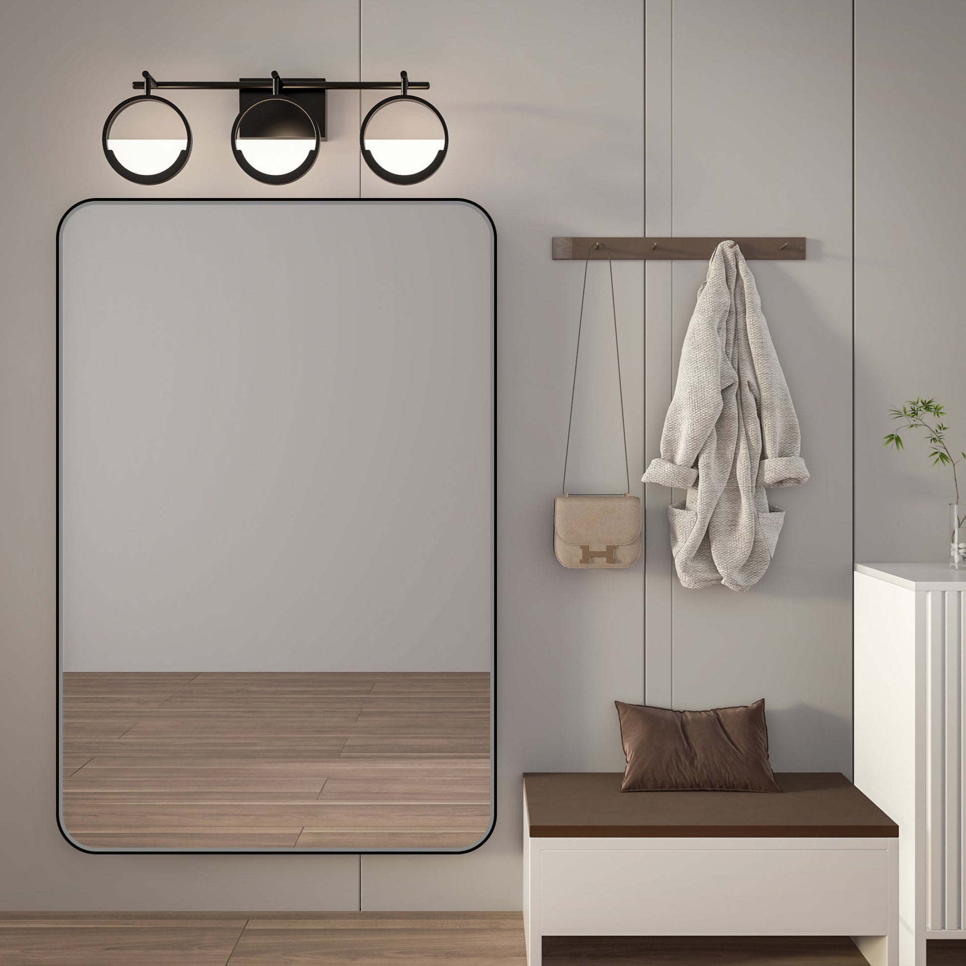 Noir 48" x 32" Vanity Mirror �C Modern, Elegant, Rectangular Wall Mirror with Tempered Glass, Shatterproof, Rust-Resistant, Matte Black Frame for Bathroom, Living Room & Hallway - ExBriteUSA