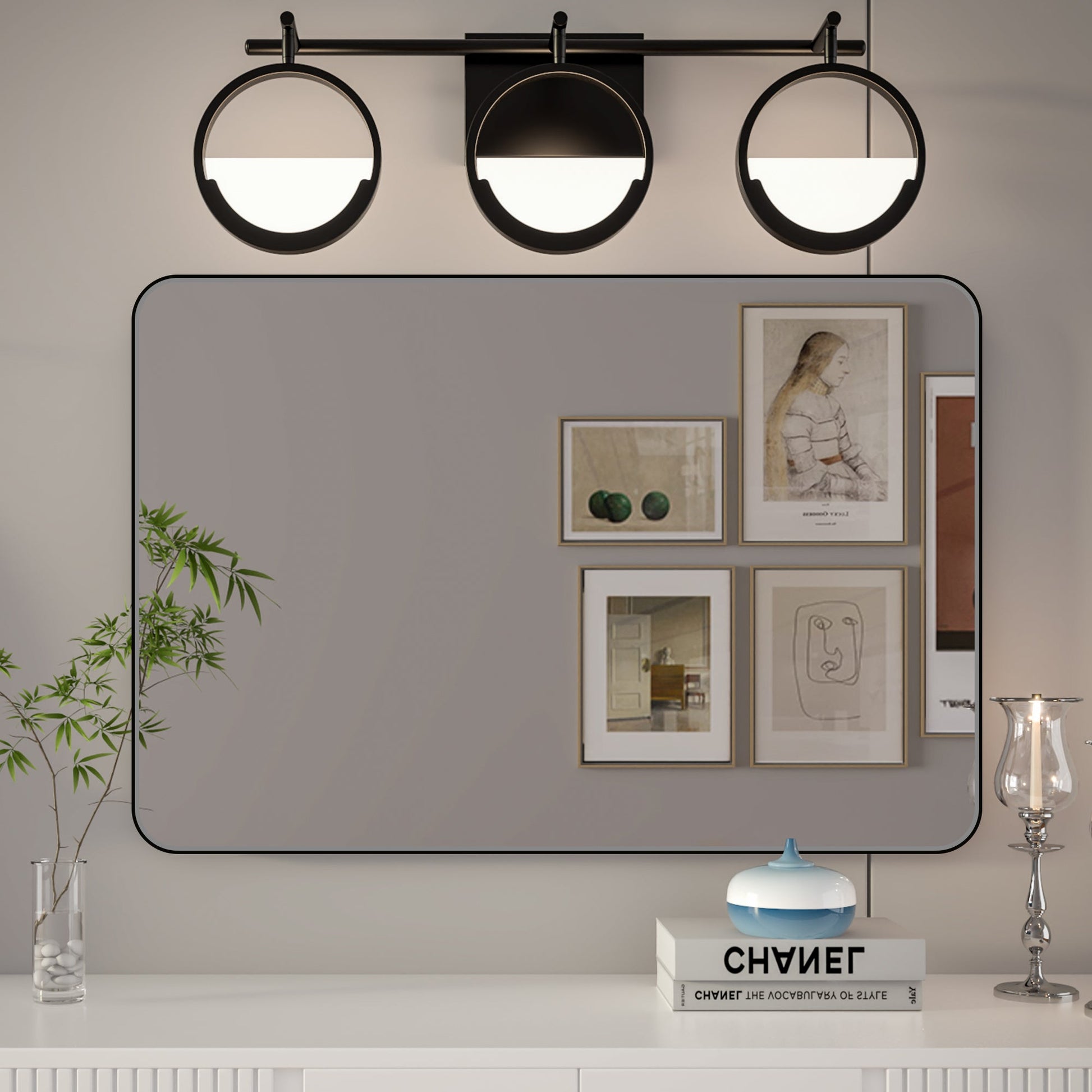 Noir 20" x 30" Vanity Mirror �C Modern, Elegant, Rectangular Wall Mirror with Tempered Glass, Shatterproof, Rust-Resistant, Matte Black Frame for Bathroom, Living Room & Hallway - ExBriteUSA