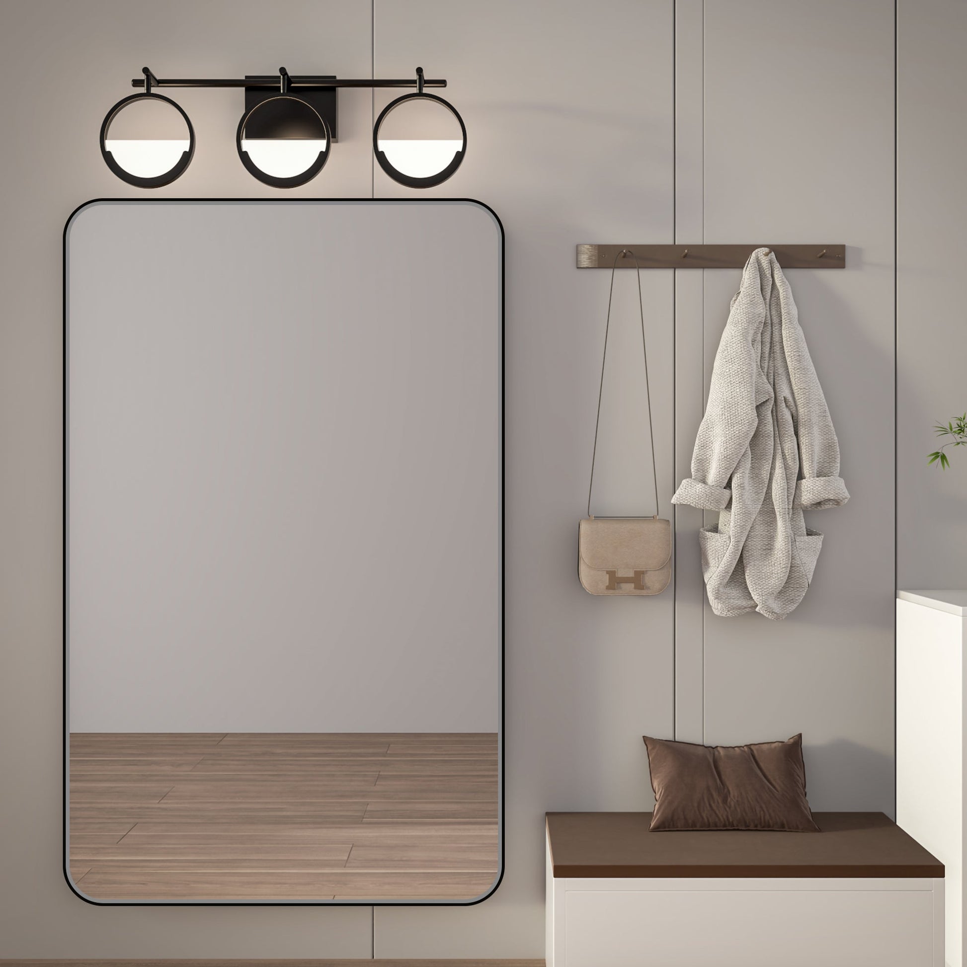 Noir 48" x 30" Vanity Mirror �C Modern, Elegant, Rectangular Wall Mirror with Tempered Glass, Shatterproof, Rust-Resistant, Matte Black Frame for Bathroom, Living Room & Hallway - ExBriteUSA