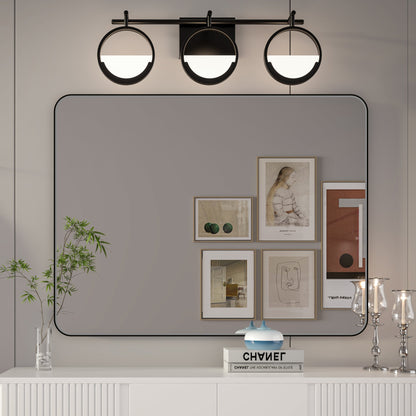 Noir 28" x 36" Vanity Mirror �C Modern, Elegant, Rectangular Wall Mirror with Tempered Glass, Shatterproof, Rust-Resistant, Matte Black Frame for Bathroom, Living Room & Hallway - ExBriteUSA