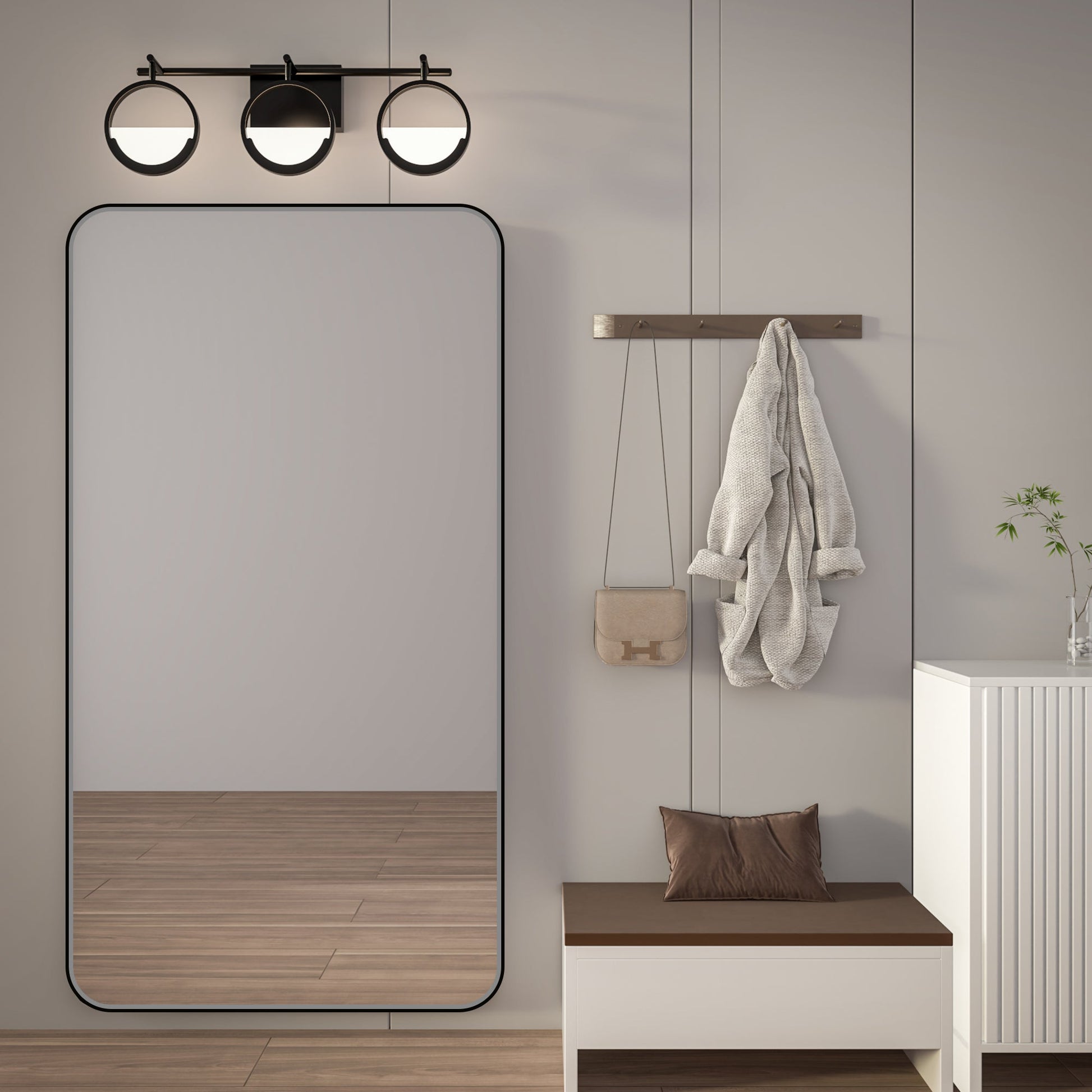 Noir 55" x 30" Vanity Mirror �C Modern, Elegant, Rectangular Wall Mirror with Tempered Glass, Shatterproof, Rust-Resistant, Matte Black Frame for Bathroom, Living Room & Hallway - ExBriteUSA