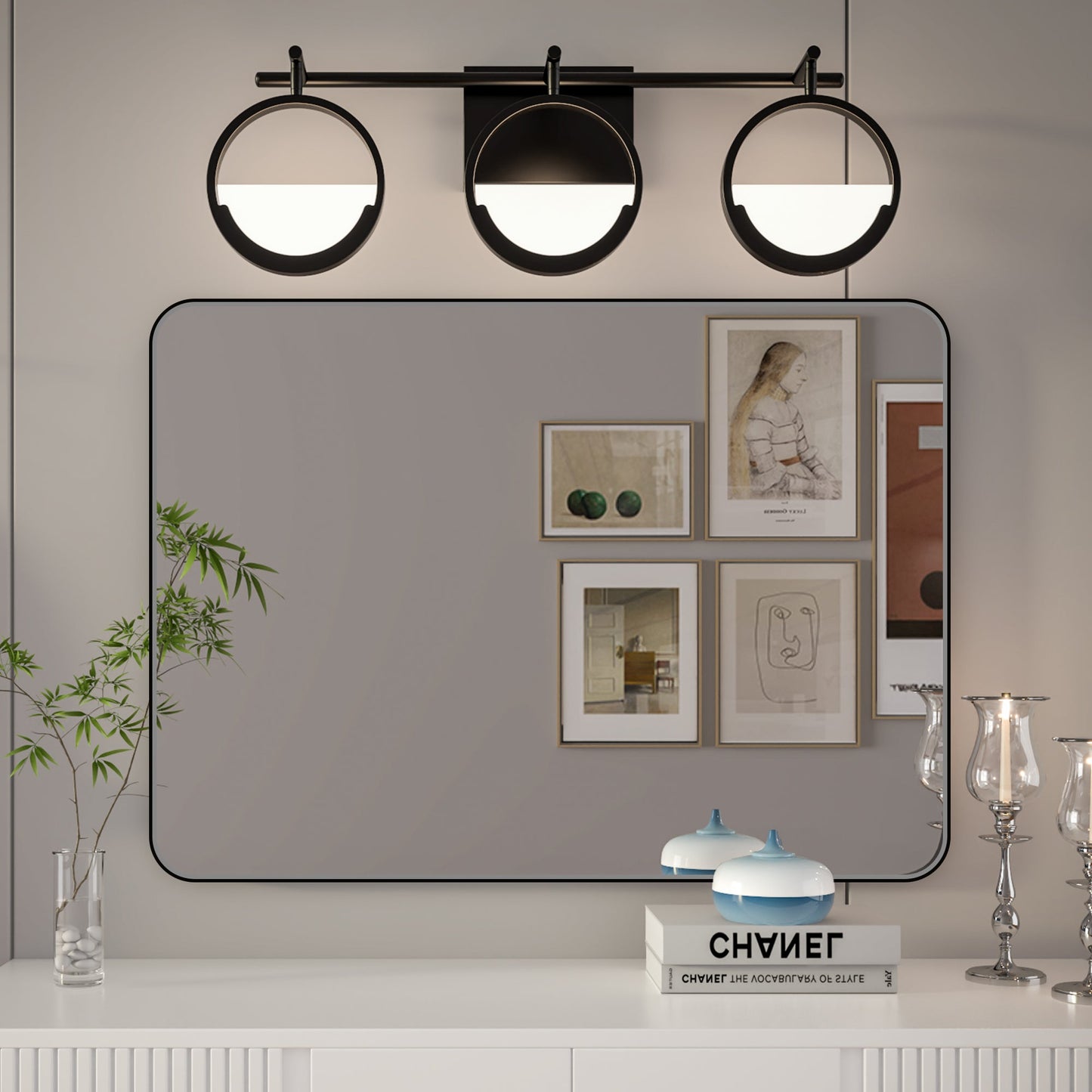 Noir 22" x 30" Vanity Mirror �C Modern, Elegant, Rectangular Wall Mirror with Tempered Glass, Shatterproof, Rust-Resistant, Matte Black Frame for Bathroom, Living Room & Hallway - ExBriteUSA