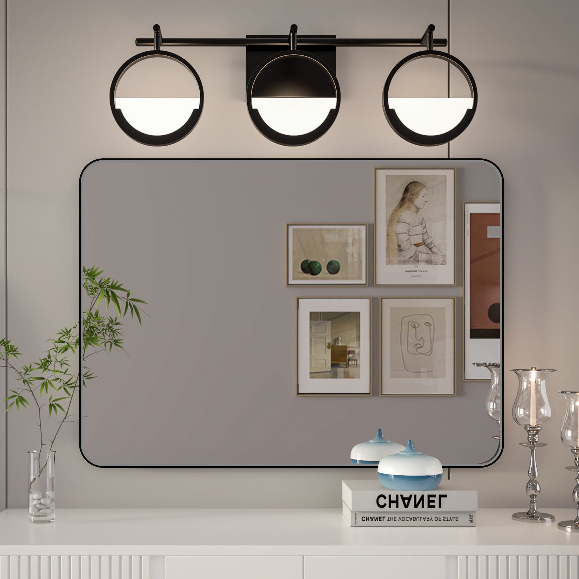Noir 22" x 30" Vanity Mirror �C Modern, Elegant, Rectangular Wall Mirror with Tempered Glass, Shatterproof, Rust-Resistant, Matte Black Frame for Bathroom, Living Room & Hallway - ExBriteUSA