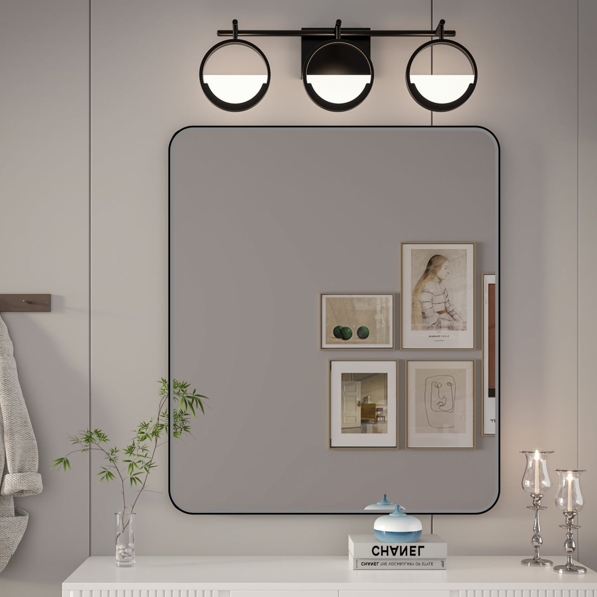Noir 30" x 36" Vanity Mirror �C Modern, Elegant, Rectangular Wall Mirror with Tempered Glass, Shatterproof, Rust-Resistant, Matte Black Frame for Bathroom, Living Room & Hallway - ExBriteUSA