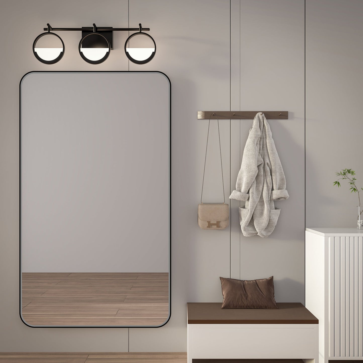 Noir 52" x 30" Vanity Mirror �C Modern, Elegant, Rectangular Wall Mirror with Tempered Glass, Shatterproof, Rust-Resistant, Matte Black Frame for Bathroom, Living Room & Hallway - ExBriteUSA