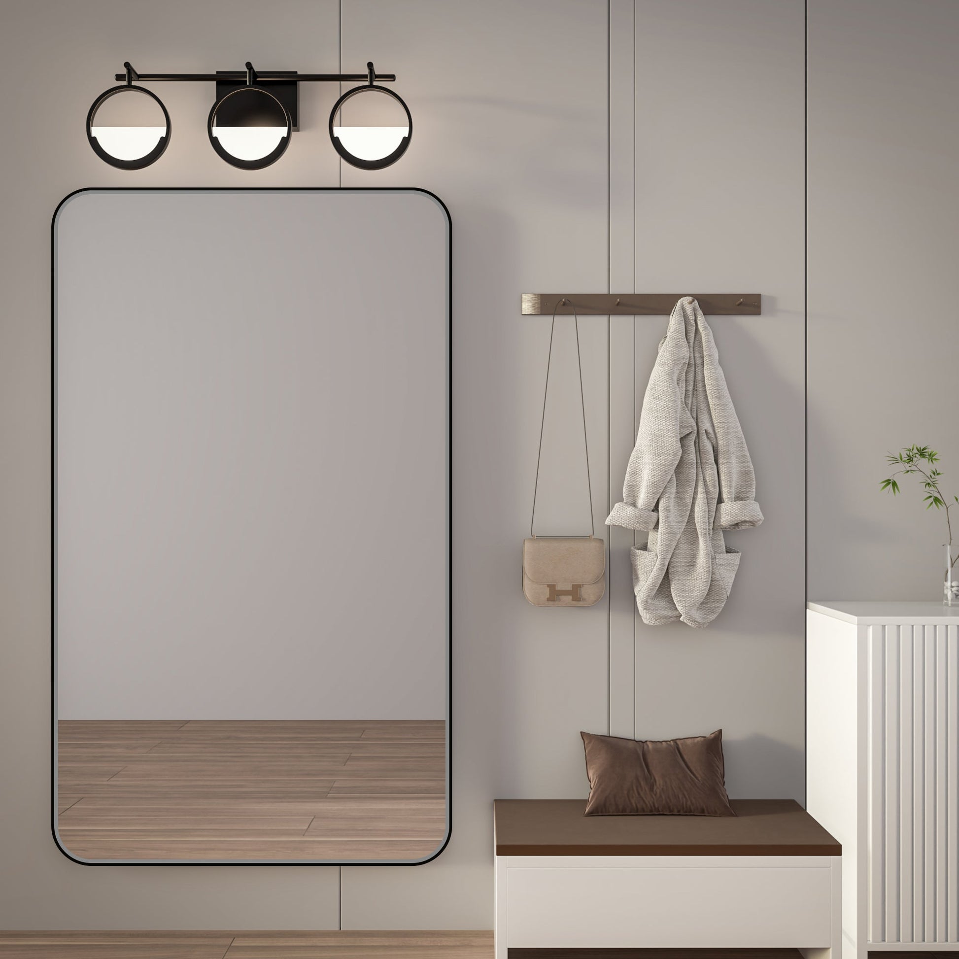 Noir 52" x 30" Vanity Mirror �C Modern, Elegant, Rectangular Wall Mirror with Tempered Glass, Shatterproof, Rust-Resistant, Matte Black Frame for Bathroom, Living Room & Hallway - ExBriteUSA