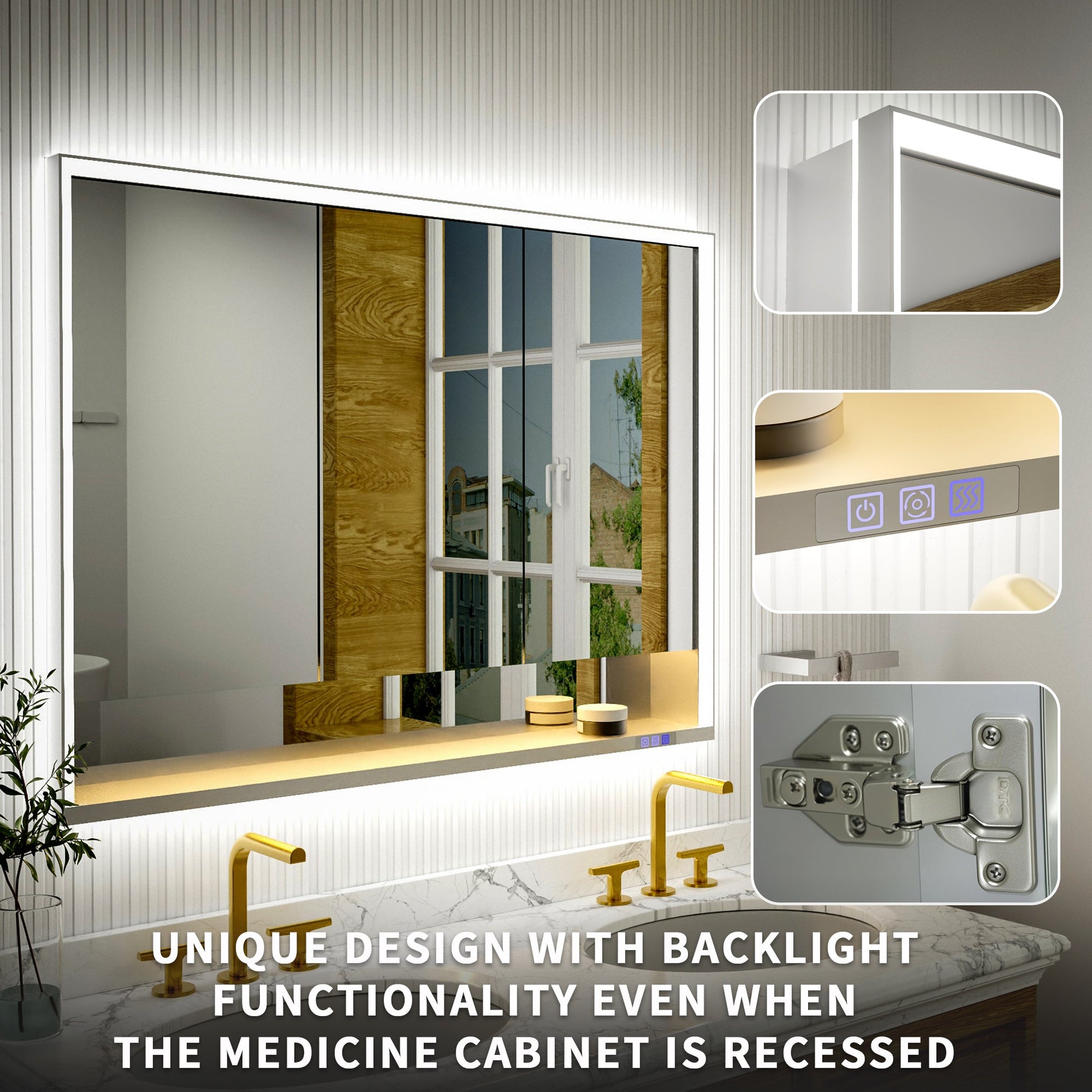 Ample 48" W x 36" H LED Lighted Chrome Medicine Cabinet with Mirror and Shelves for Bathroom Recessed or Surface Mount - ExBriteUSA