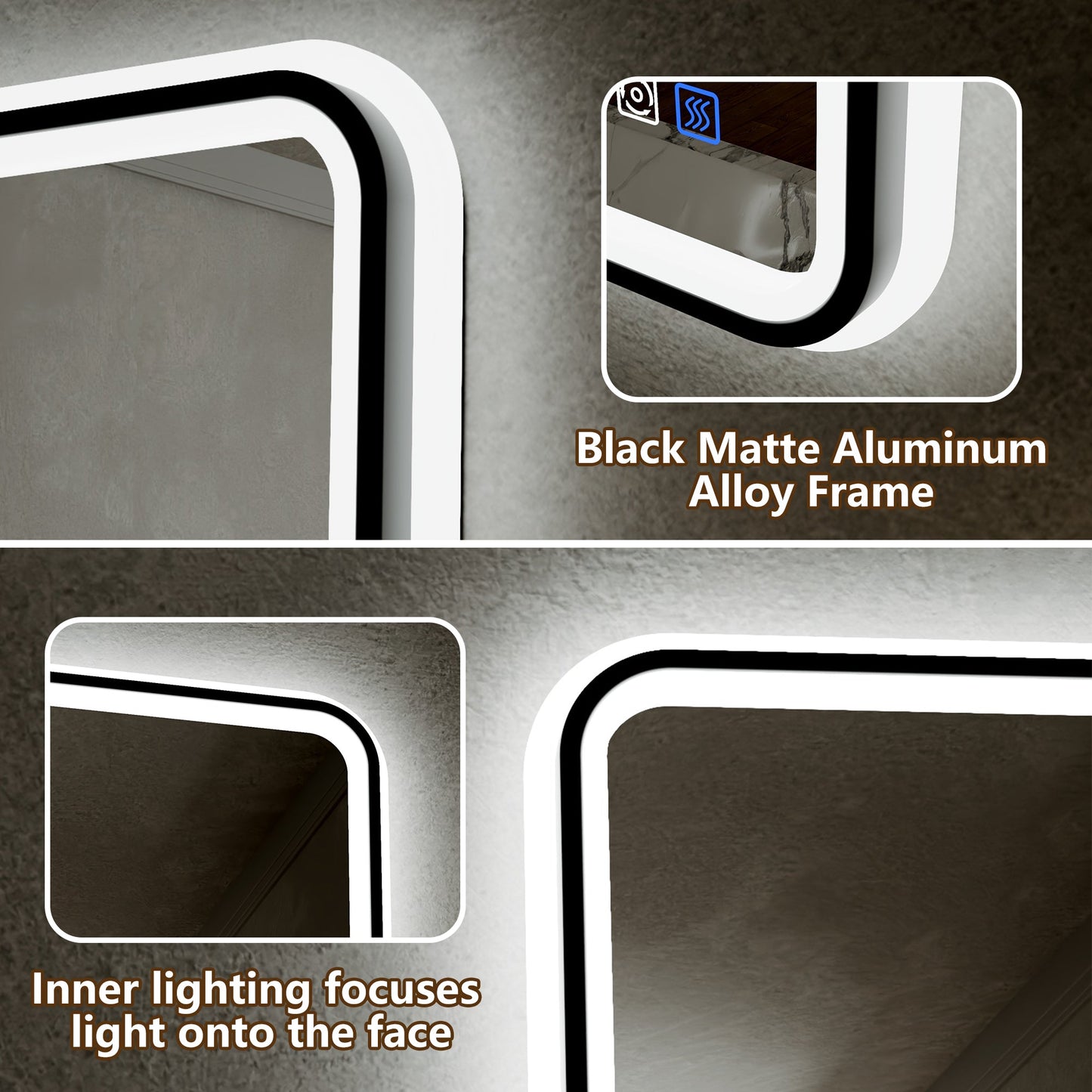 Lumina 48" W x 30" H LED Lighted Bathroom Mirror,High Illuminate, Inner & Outer Lighting,Anti-Fog, Dimmable,Black Frame with Rounded Corners