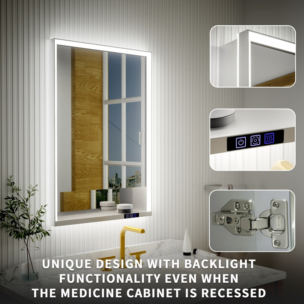 Ample 24" W x 36" H Recessed Medicine Cabinet with Mirror and Lights - Chrome Finish & Shelves for Bathroom