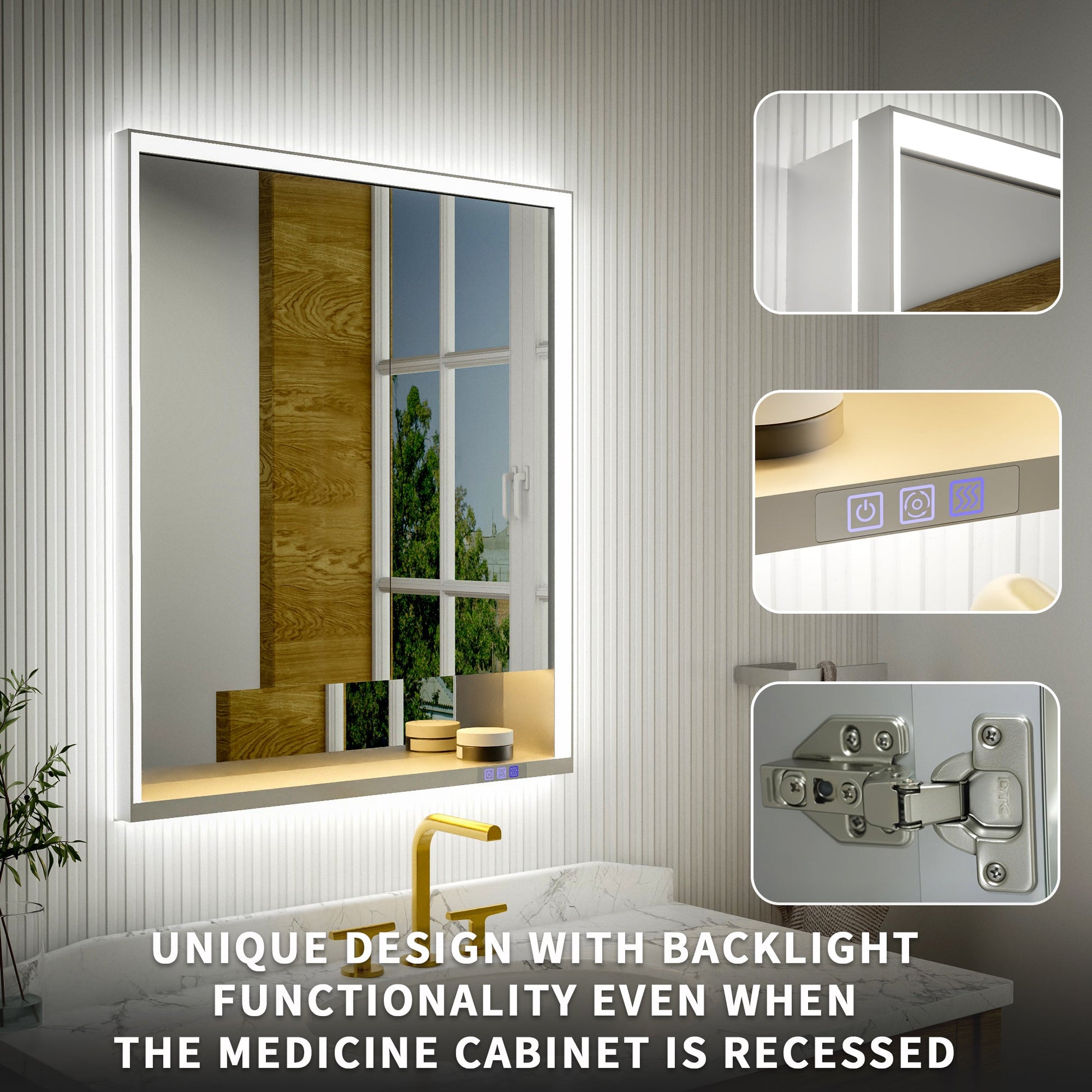 Ample 30" W x 36" H LED Lighted Chrome Medicine Cabinet with Mirror and Shelves for Bathroom Recessed or Surface Mount - ExBriteUSA