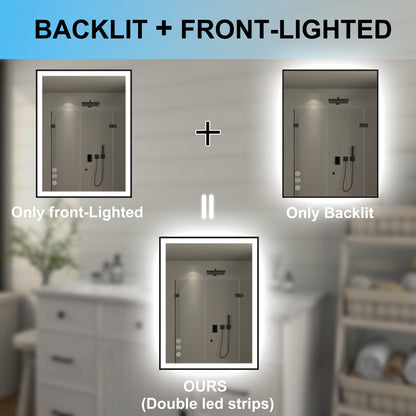 Apex-Noir 24"x32" Framed LED Lighted Bathroom Mirror